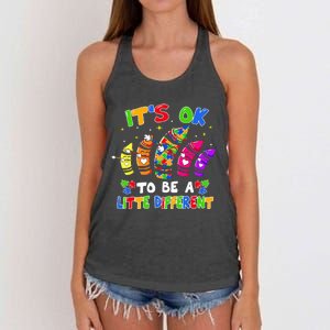 its ok to be a litte different dabbing crayon autism Women's Knotted Racerback Tank