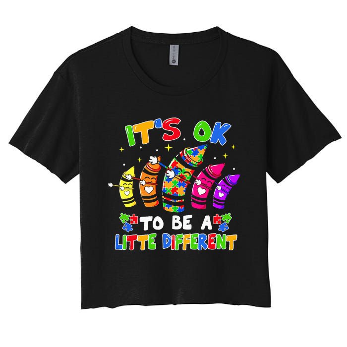 its ok to be a litte different dabbing crayon autism Women's Crop Top Tee