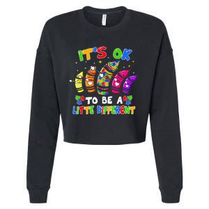 its ok to be a litte different dabbing crayon autism Cropped Pullover Crew