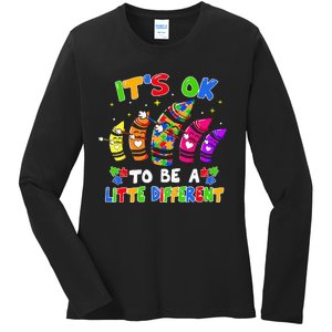 its ok to be a litte different dabbing crayon autism Ladies Long Sleeve Shirt