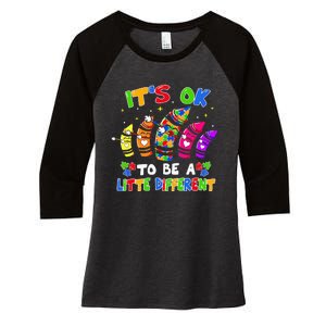 its ok to be a litte different dabbing crayon autism Women's Tri-Blend 3/4-Sleeve Raglan Shirt