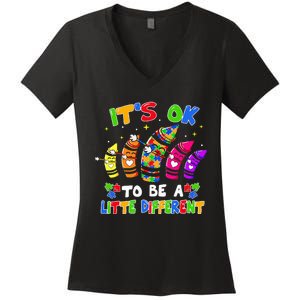 its ok to be a litte different dabbing crayon autism Women's V-Neck T-Shirt