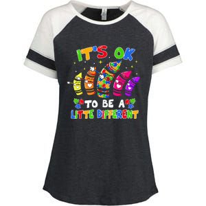 its ok to be a litte different dabbing crayon autism Enza Ladies Jersey Colorblock Tee