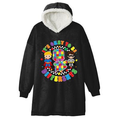 Its Ok To Be Different Autism Awareness Puzzle Piece .Png Hooded Wearable Blanket