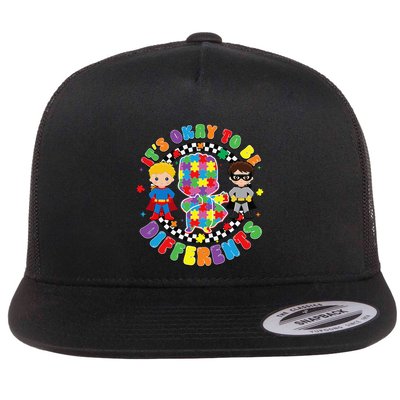 Its Ok To Be Different Autism Awareness Puzzle Piece .Png Flatbill Hat