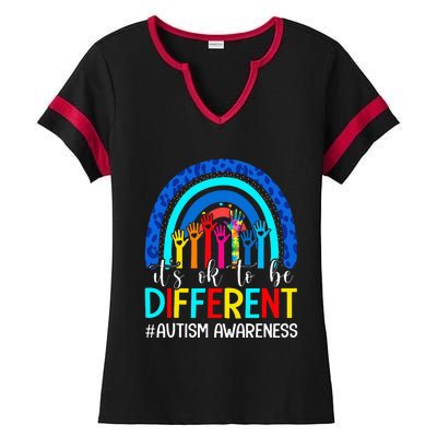 It's Ok To Be Different Autism Awareness Leopard Rainbow Ladies Halftime Notch Neck Tee