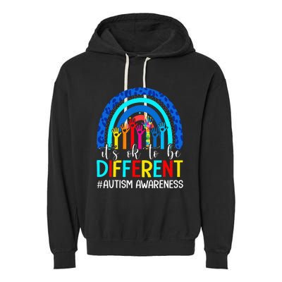 It's Ok To Be Different Autism Awareness Leopard Rainbow Garment-Dyed Fleece Hoodie