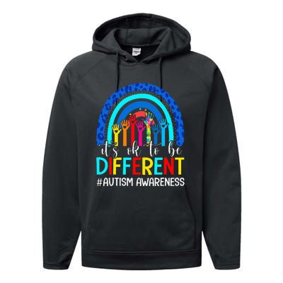 It's Ok To Be Different Autism Awareness Leopard Rainbow Performance Fleece Hoodie