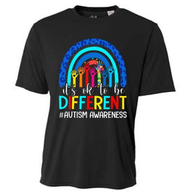 It's Ok To Be Different Autism Awareness Leopard Rainbow Cooling Performance Crew T-Shirt