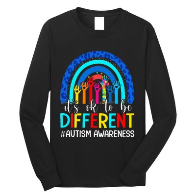 It's Ok To Be Different Autism Awareness Leopard Rainbow Long Sleeve Shirt