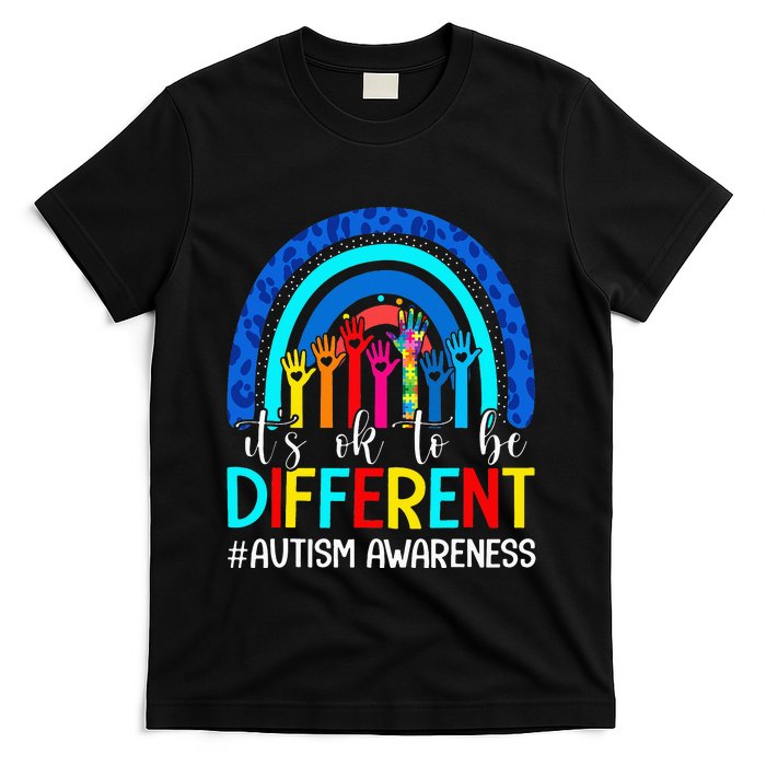 It's Ok To Be Different Autism Awareness Leopard Rainbow T-Shirt