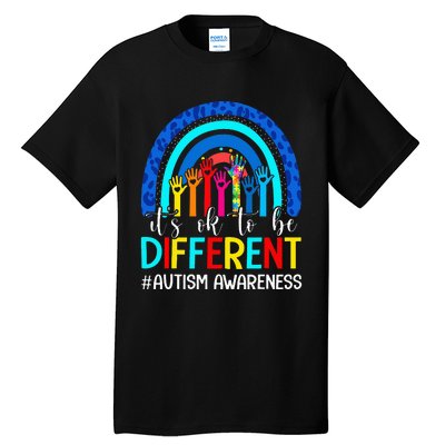 It's Ok To Be Different Autism Awareness Leopard Rainbow Tall T-Shirt