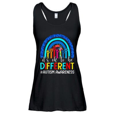 It's Ok To Be Different Autism Awareness Leopard Rainbow Ladies Essential Flowy Tank