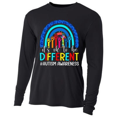 It's Ok To Be Different Autism Awareness Leopard Rainbow Cooling Performance Long Sleeve Crew