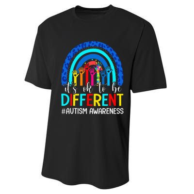 It's Ok To Be Different Autism Awareness Leopard Rainbow Performance Sprint T-Shirt