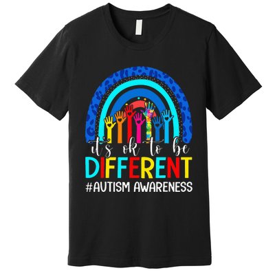 It's Ok To Be Different Autism Awareness Leopard Rainbow Premium T-Shirt