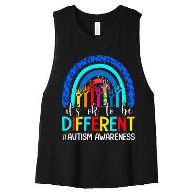 It's Ok To Be Different Autism Awareness Leopard Rainbow Women's Racerback Cropped Tank