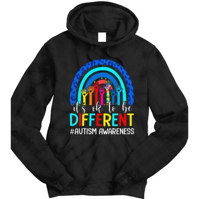 It's Ok To Be Different Autism Awareness Leopard Rainbow Tie Dye Hoodie