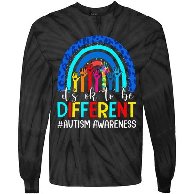 It's Ok To Be Different Autism Awareness Leopard Rainbow Tie-Dye Long Sleeve Shirt