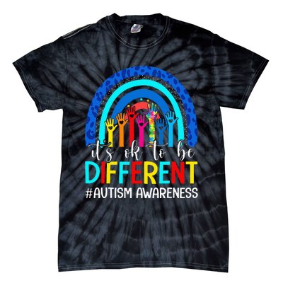 It's Ok To Be Different Autism Awareness Leopard Rainbow Tie-Dye T-Shirt