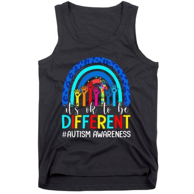 It's Ok To Be Different Autism Awareness Leopard Rainbow Tank Top