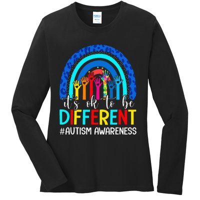 It's Ok To Be Different Autism Awareness Leopard Rainbow Ladies Long Sleeve Shirt