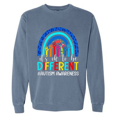 It's Ok To Be Different Autism Awareness Leopard Rainbow Garment-Dyed Sweatshirt