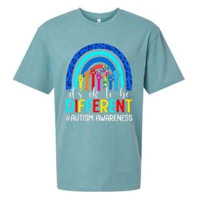 It's Ok To Be Different Autism Awareness Leopard Rainbow Sueded Cloud Jersey T-Shirt