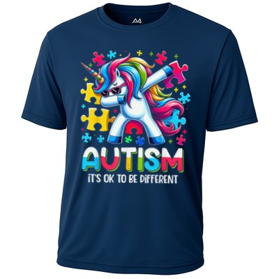 It’S Ok To Be Different Autism Awareness Dabbing Unicorn Cooling Performance Crew T-Shirt