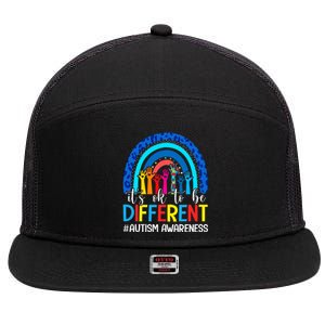 ItS Ok To Be Different Autism Awareness Leopard Rainbow 7 Panel Mesh Trucker Snapback Hat