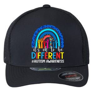 ItS Ok To Be Different Autism Awareness Leopard Rainbow Flexfit Unipanel Trucker Cap