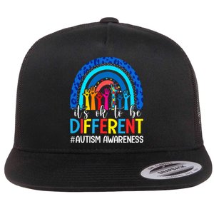 ItS Ok To Be Different Autism Awareness Leopard Rainbow Flat Bill Trucker Hat