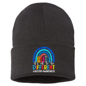 ItS Ok To Be Different Autism Awareness Leopard Rainbow Sustainable Knit Beanie