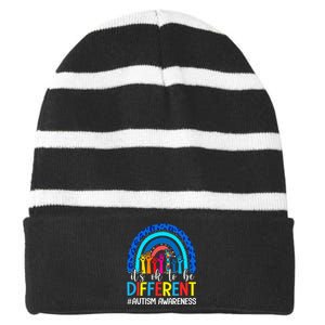 ItS Ok To Be Different Autism Awareness Leopard Rainbow Striped Beanie with Solid Band