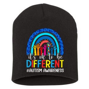 ItS Ok To Be Different Autism Awareness Leopard Rainbow Short Acrylic Beanie