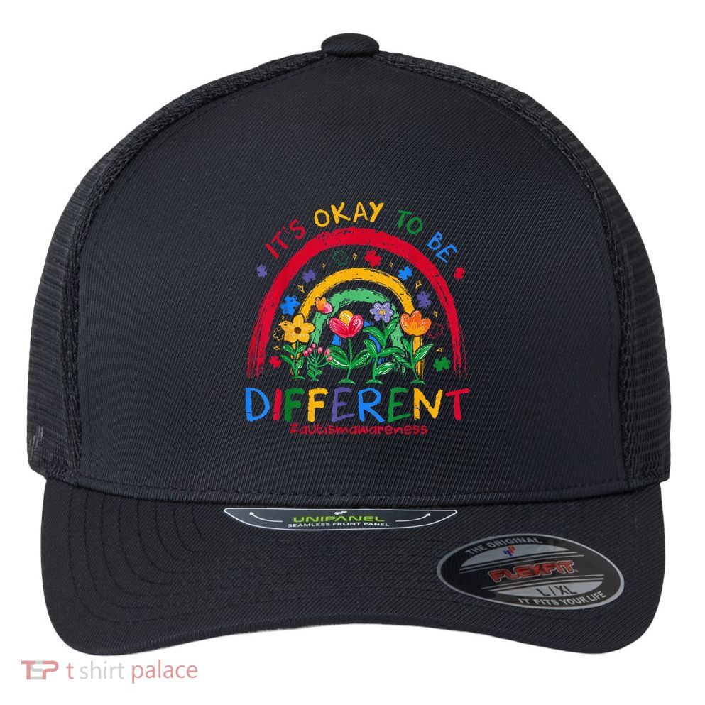 It'S Ok To Be Different Rainbow Autism Awareness Puzzle Cute Flexfit Unipanel Trucker Cap
