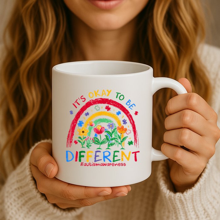 It'S Ok To Be Different Rainbow Autism Awareness Puzzle Cute Mug