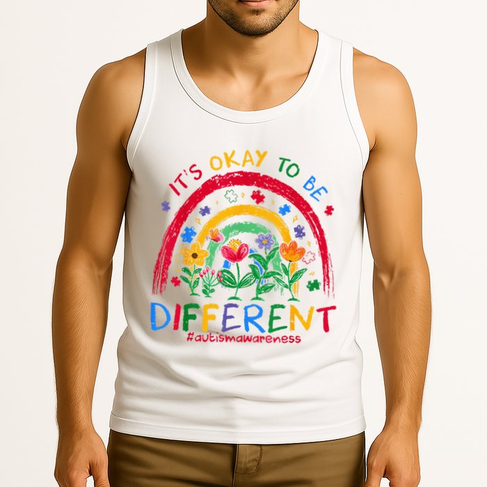 It'S Ok To Be Different Rainbow Autism Awareness Puzzle Cute Tank Top