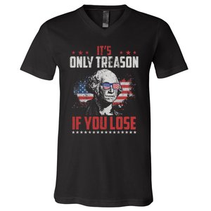 Its Only Treason If You Lose George Washington American Flag V-Neck T-Shirt