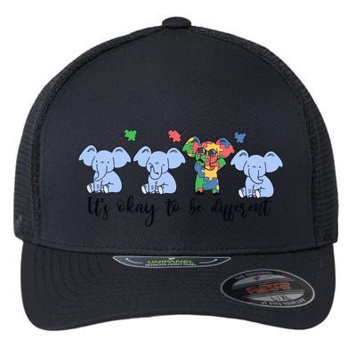 Its Okay To Be Different Funny Elephant Autism Awareness Month Flexfit Unipanel Trucker Cap
