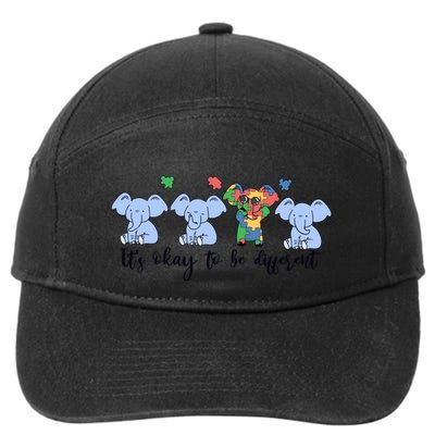 Its Okay To Be Different Funny Elephant Autism Awareness Month 7-Panel Snapback Hat