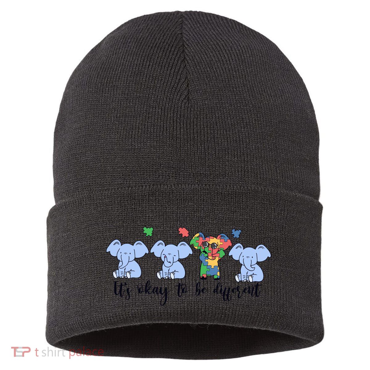 Its Okay To Be Different Funny Elephant Autism Awareness Month Sustainable Knit Beanie