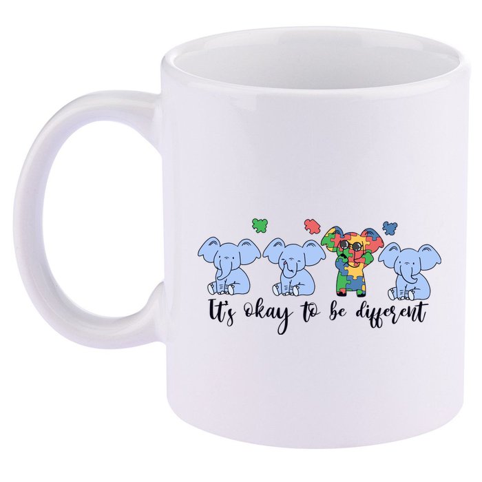 Its Okay To Be Different Funny Elephant Autism Awareness Month 11oz C Handle Ceramic Mug