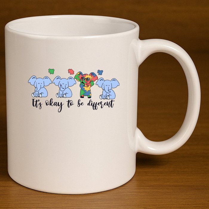 Its Okay To Be Different Funny Elephant Autism Awareness Month 11oz C Handle Ceramic Mug