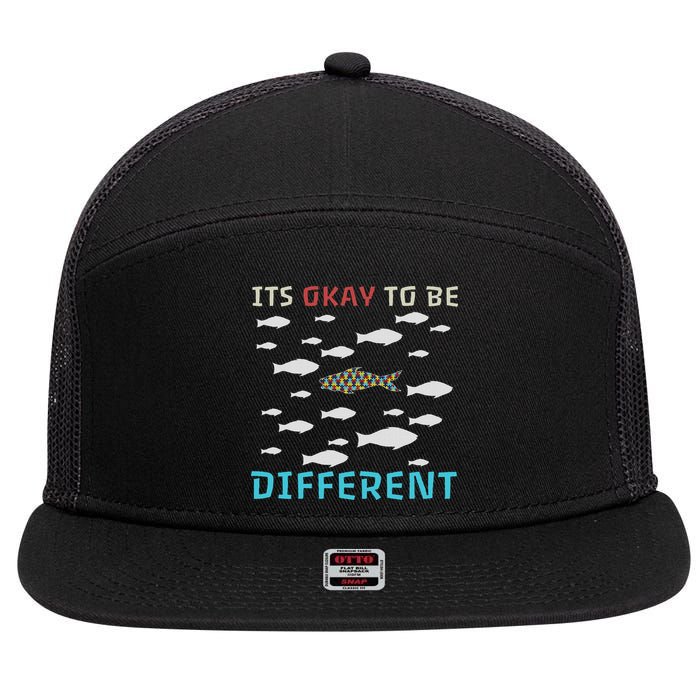 It's Okay To Be Different Fish Autism Awareness Month 7 Panel Mesh Trucker Snapback Hat