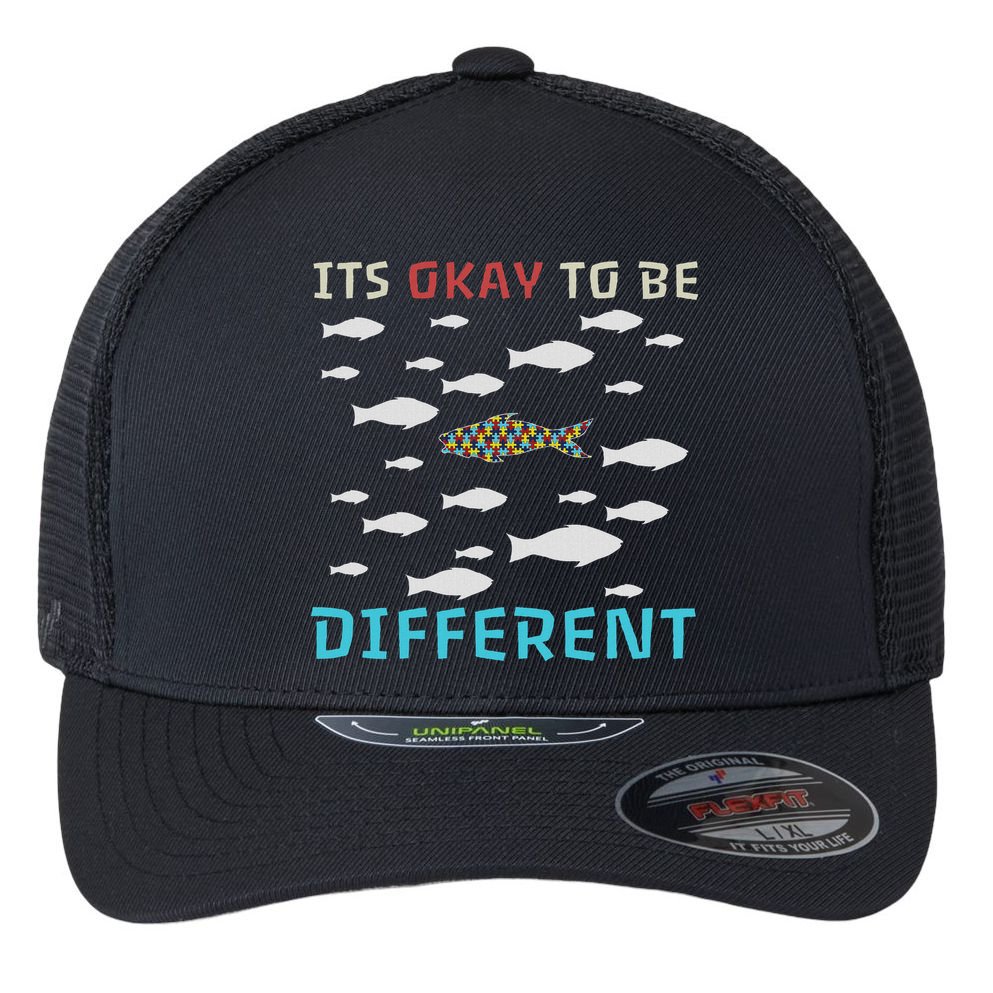 It's Okay To Be Different Fish Autism Awareness Month Flexfit Unipanel Trucker Cap