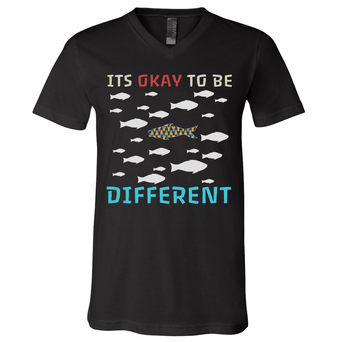 It's Okay To Be Different Fish Autism Awareness Month V-Neck T-Shirt