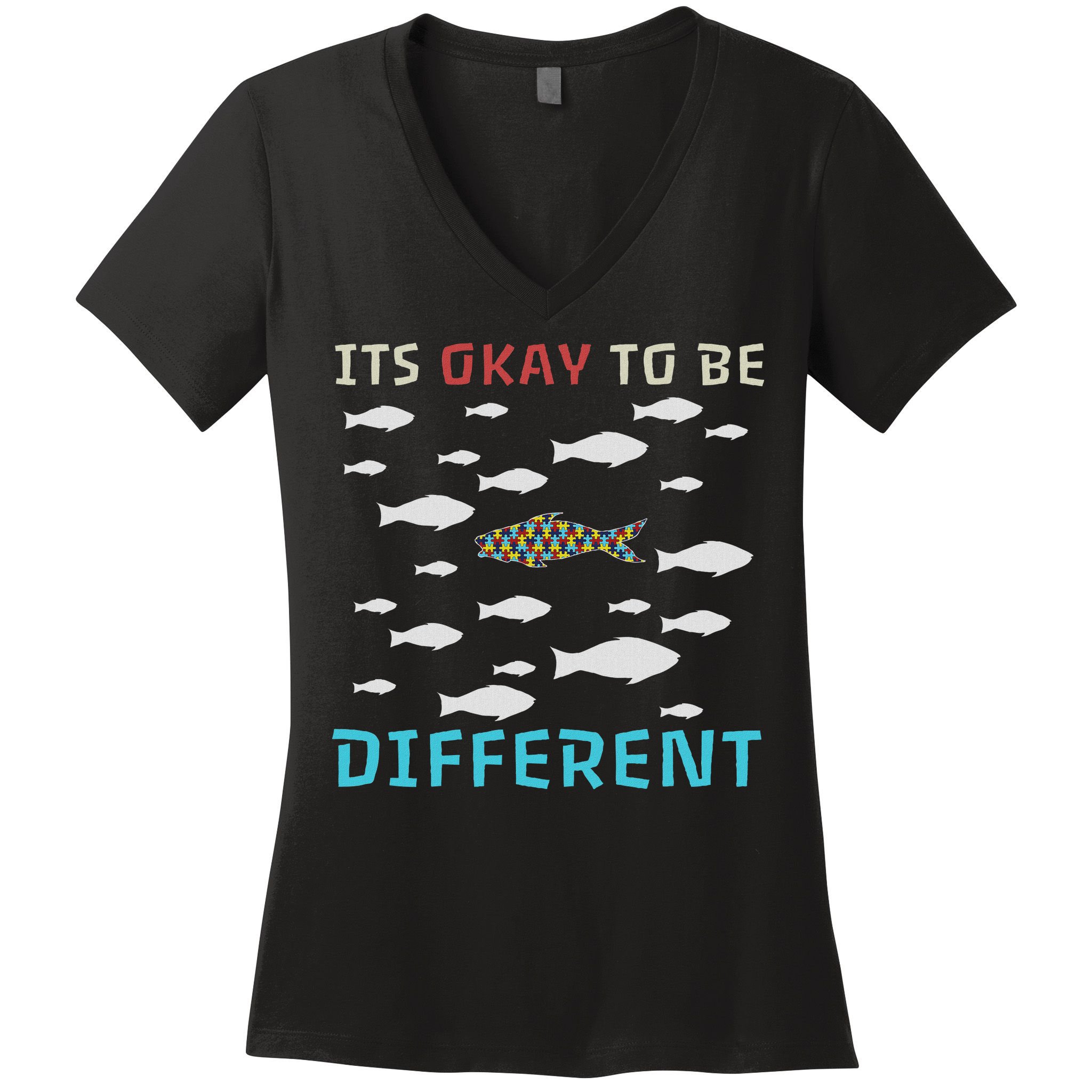 It's Okay To Be Different Fish Autism Awareness Month Women's V-Neck T-Shirt