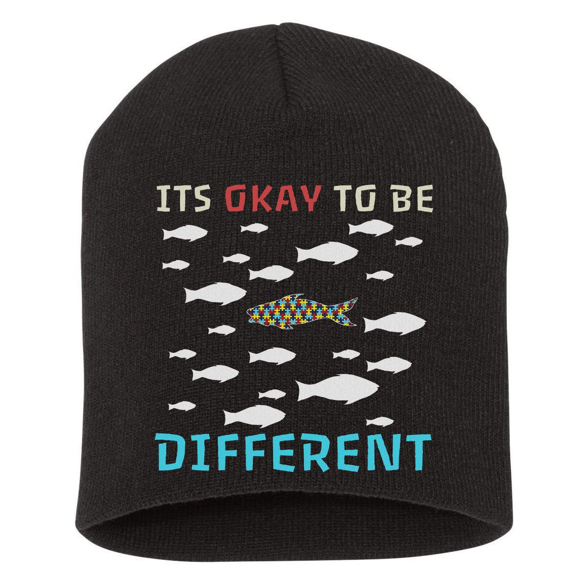 It's Okay To Be Different Fish Autism Awareness Month Short Acrylic Beanie