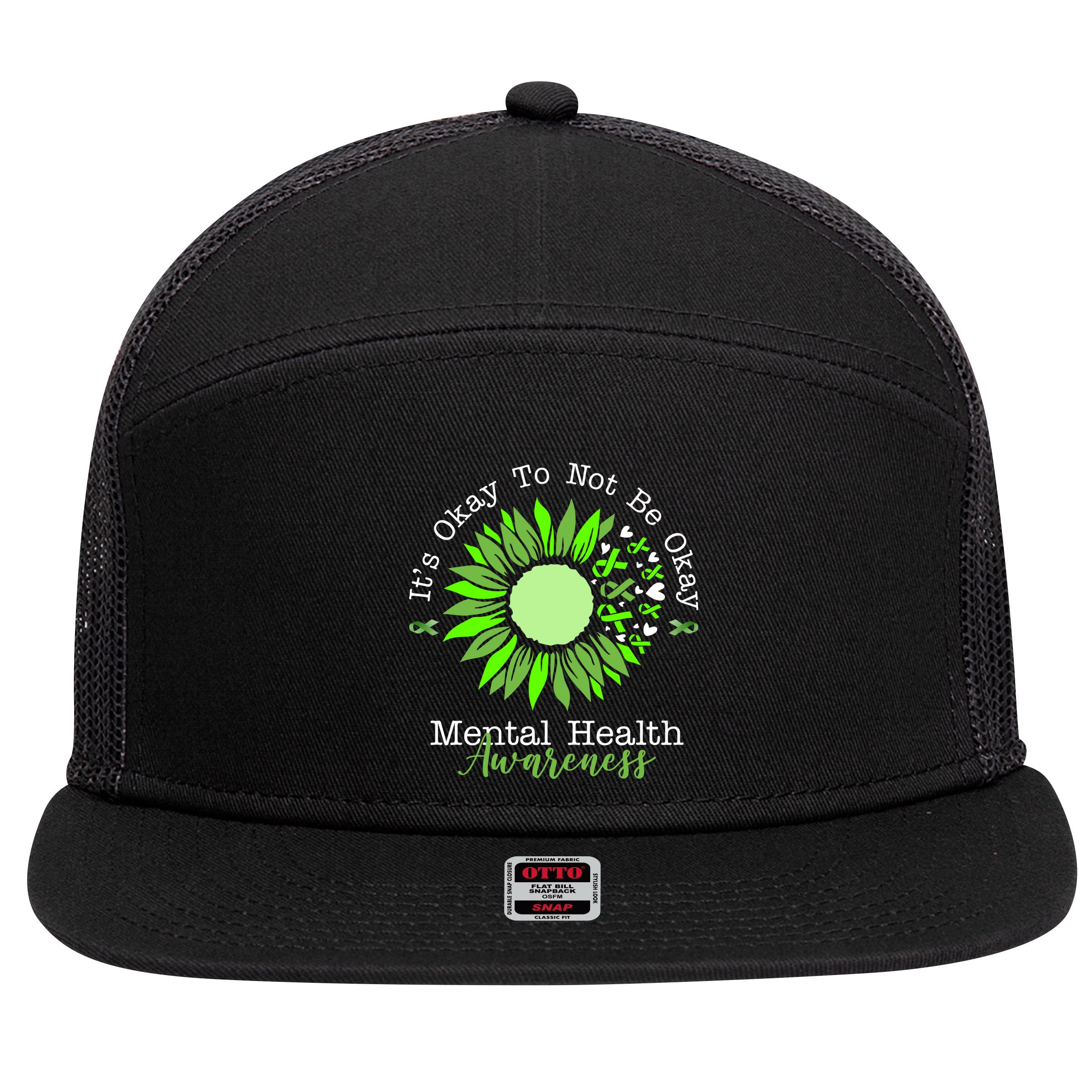 Its Okay To Not Be Okay Mental Health Awareness Sunflower Ribbon 7 Panel Mesh Trucker Snapback Hat